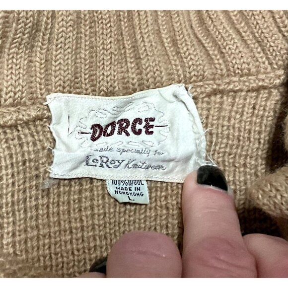 VTG TAN DORCE CARDIGAN SWEATER SIZE L TAN WITH POCKETS KNIT WOOL WOMENS - Picture 3 of 5